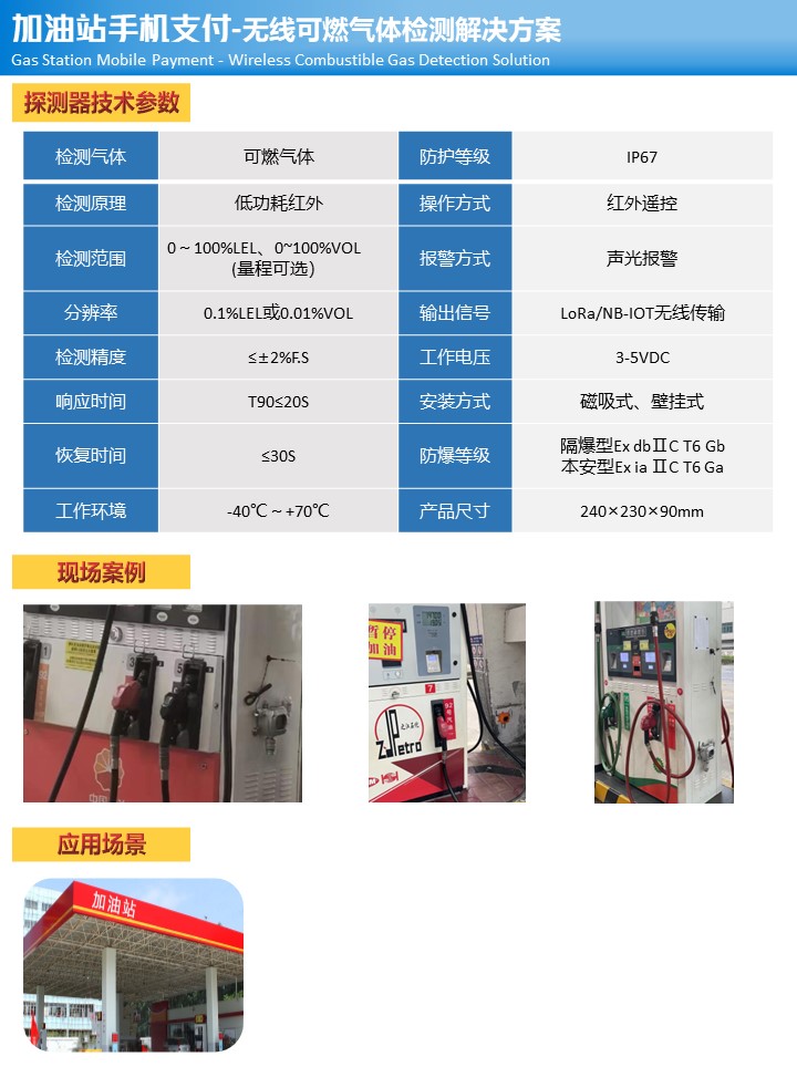 防爆型免布线磁吸式加油机气体泄漏报警系统