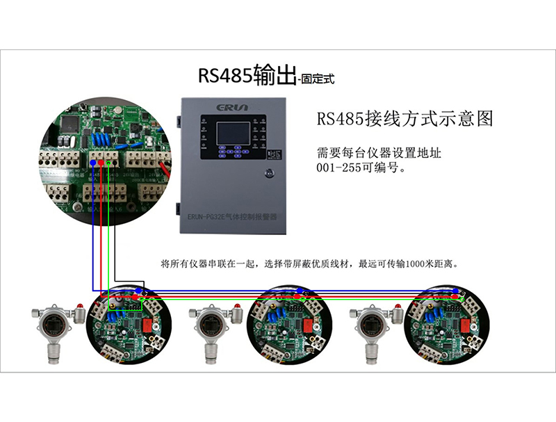 气体报警控制器总线制RS485接线图